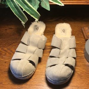 UGG Tan Suede Wooden Heel Clogs